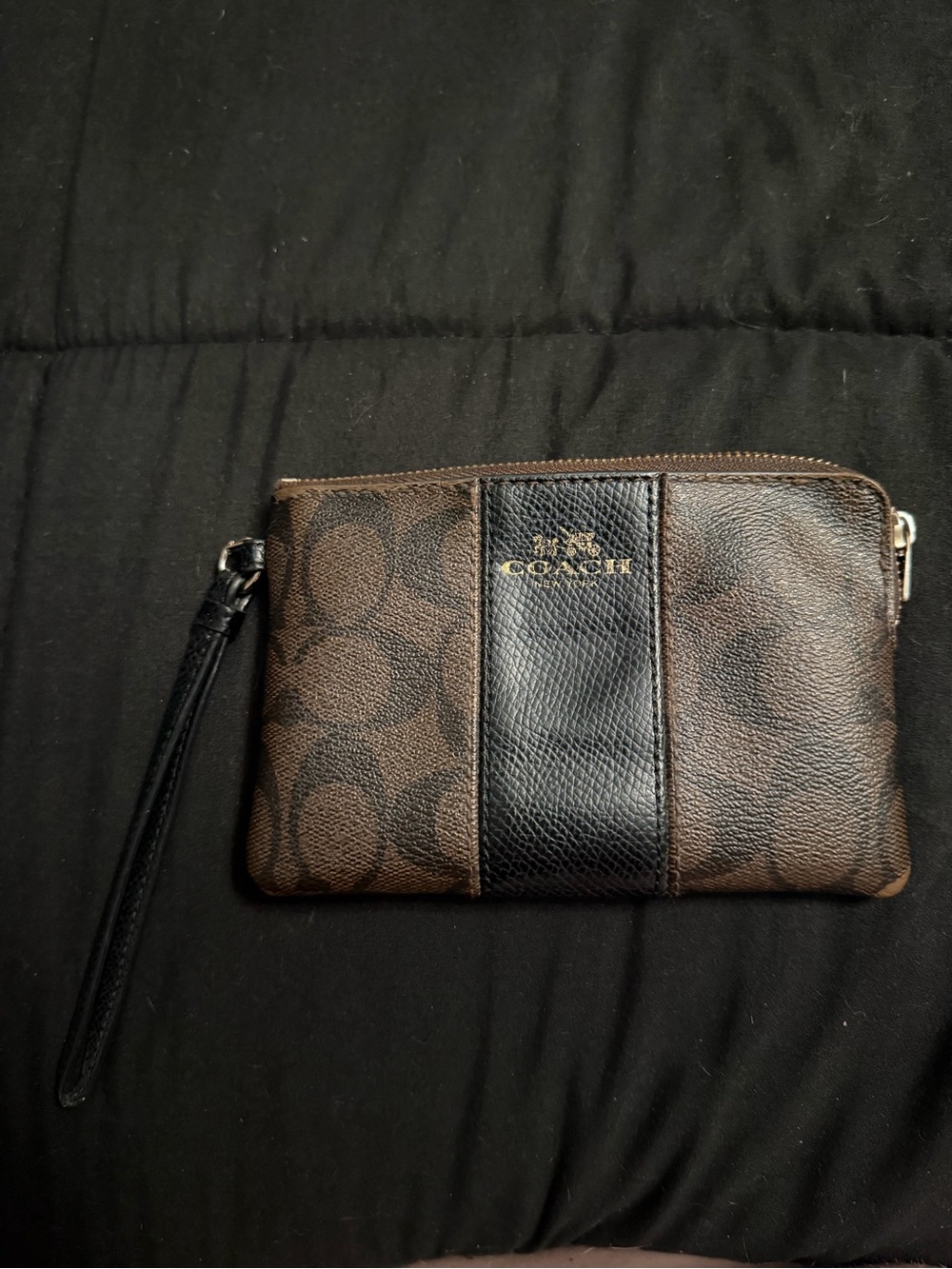 Coach Brown and Black Signature Wristlet Pouch